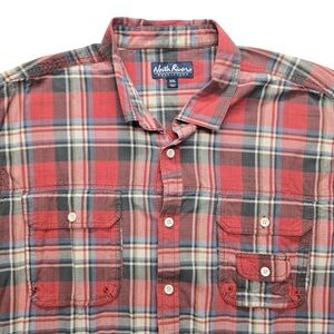 North River Plaid Button‎ Up Shirt Red Blue Short Sleeve Men’s XXL